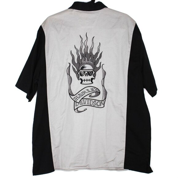 Harley Davidson Mens Large Embroidered Skull Mechanic Button Up Shirt H936 - Picture 1 of 6